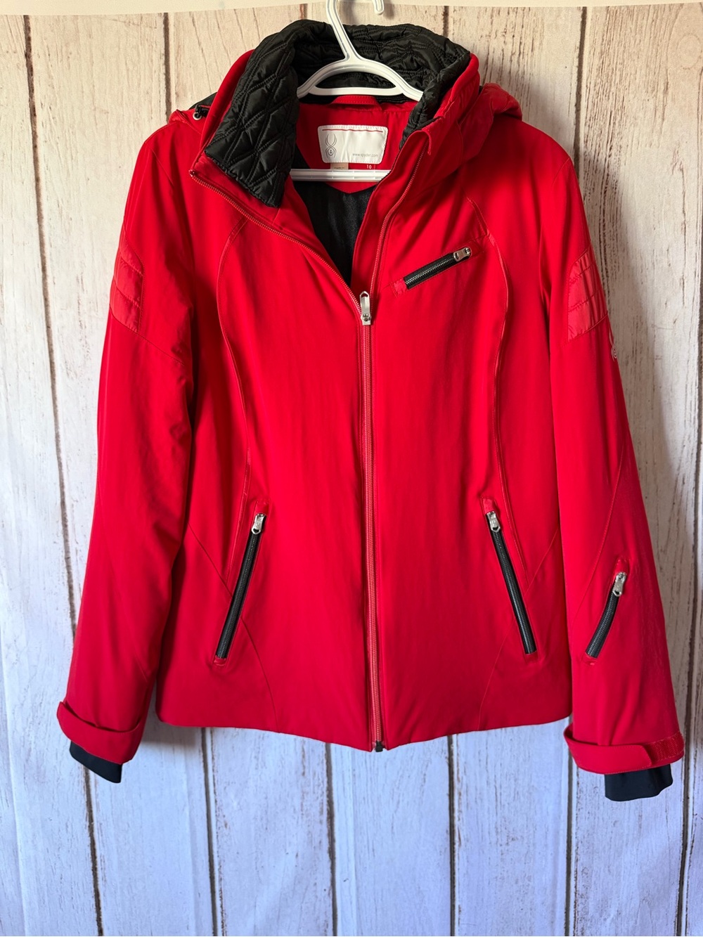 Spyder Womens Ski Jacket Size 10 Red Removable Hood Winter Coat Technical